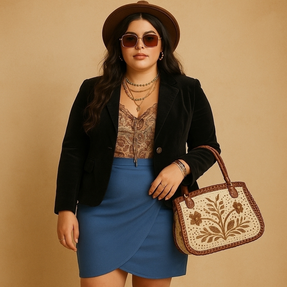 Marée Pour Toi Blue Faux Leather Wrap Skirt | Size 22